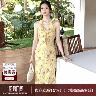 收腰包臀印花裙子 新款 SYT自制 温柔显瘦海报度假连衣裙女2026春季