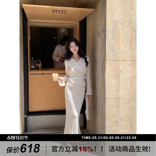 SYT现货亚麻收腰绑带套装连衣裙