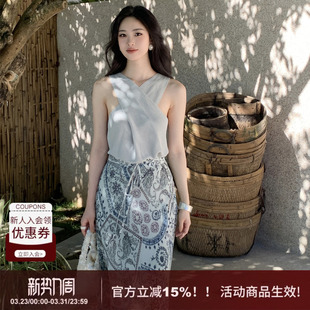 简约方领T恤衫 SYT原创 新款 针织背心女2026春季 正反两穿交叉无袖