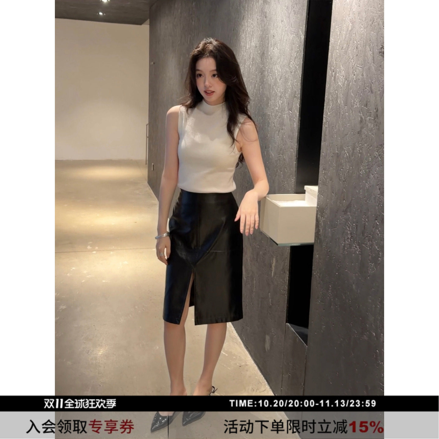【念深】SYT自制 纯色半高领休闲时尚风年代感针织百搭无袖背心女
