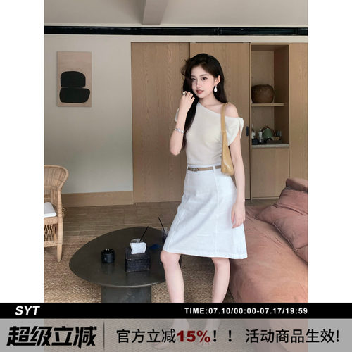 SYT自制苎麻短裙配腰带半身裙