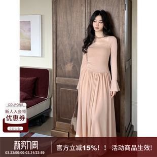 连衣裙女新款 方领喇叭袖 SYT自制垂感超好修身 大摆型长裙 方溯