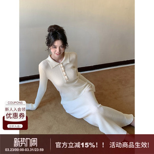 显瘦法式 修身 长裙 通勤百搭polo翻领针织连衣裙女秋冬新款 SYT自制