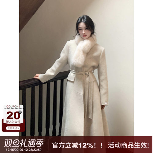 SYT现货送围脖双面羊毛长款大衣