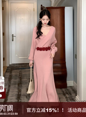 【听松】SYT自制 慵懒宽松感螺纹针织长款套头长袖A字型连衣裙女