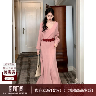 套头长袖 慵懒宽松感螺纹针织长款 SYT自制 A字型连衣裙女 听松