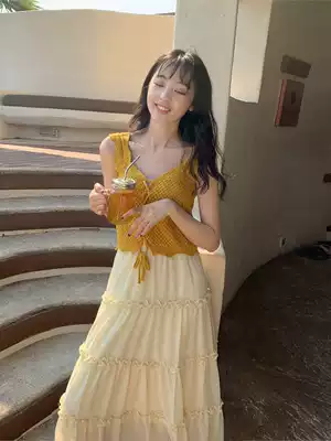 SYT hollow knit vest female retro sweet strap slim top French wild chic wild play bottom vest