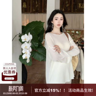 圆领长袖 宽松螺纹薄款 罩衫 新款 透气上衣 女2026年春季 SYT自制