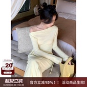 套头上衣半身套装 显瘦长袖 纯色复古风休闲气质一字领修身 SYT自制