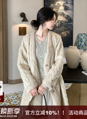 【云糯】SYT自制 显贵软糯麻花纹理仿水貂毛皮草长款大衣加厚外套