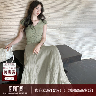 高腰宽松A字裙 新款 SYT原创 肌理感褶皱大摆半身裙长裙女2026春季