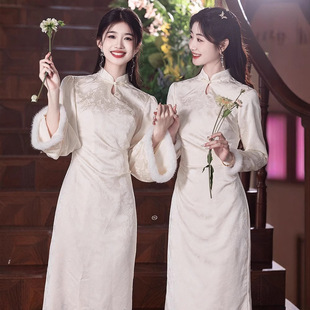 秋冬新款 旗袍伴娘服姐妹团礼服裙女平时可穿高级感古风 新中式