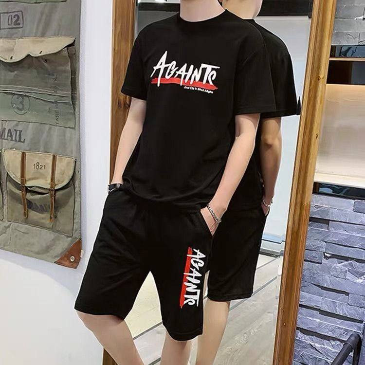两件套男士休闲运动套装夏季薄款大码短袖短裤加肥加大青年中年装