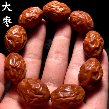 红枣男士橄榄核手串男款高端大枣核雕枣珠素串雕刻手持文玩手把件