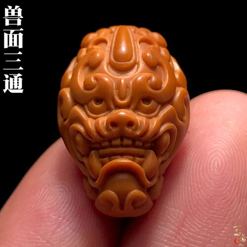 兽面橄榄核三通文玩佛头