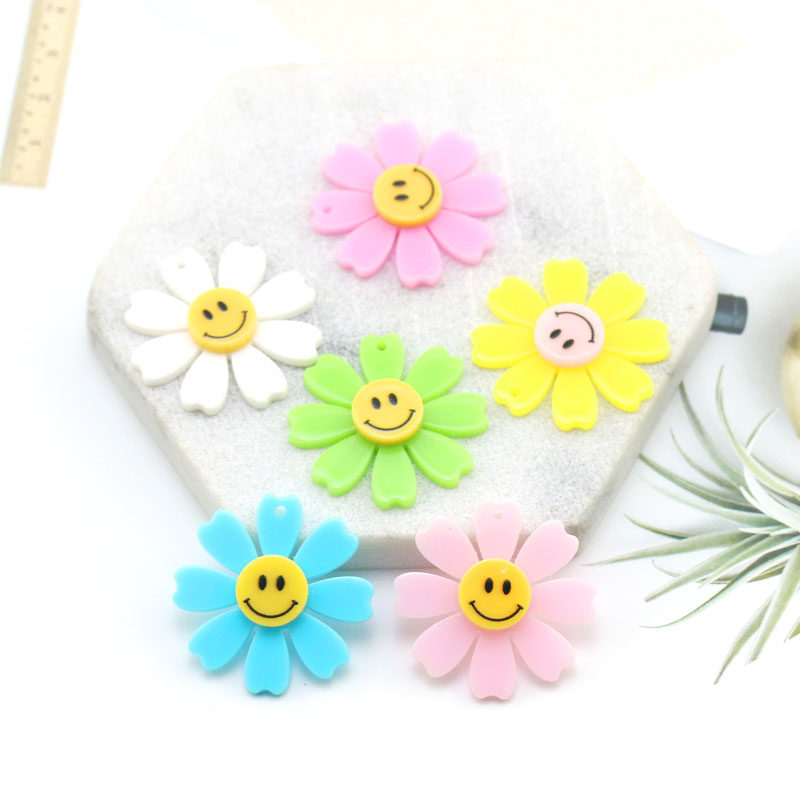 DIY 주얼리 액세서리 체인 8잎 30mm 아크릴 스마일 펜던트 한국 귀걸이 해바라기 이미지 4