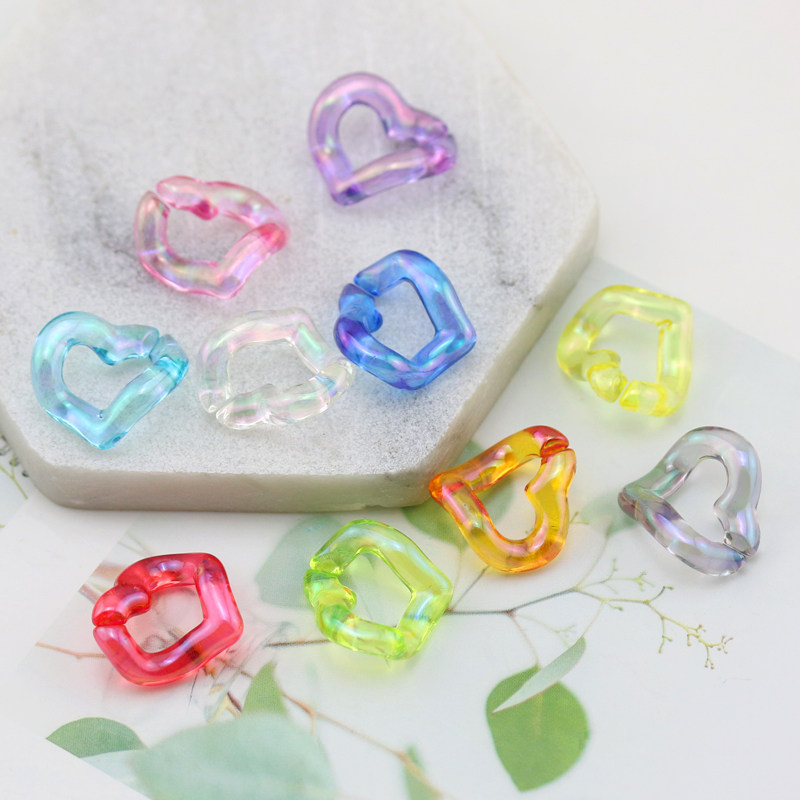 5个装 21mm透明AB彩马贝爱心心形链扣链子可组链条 DIY饰品配件