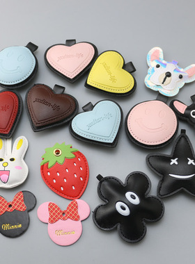 DIY饰品配件 皮革立体黑色花朵五角星爱心狗头挂件钥匙扣包包挂饰