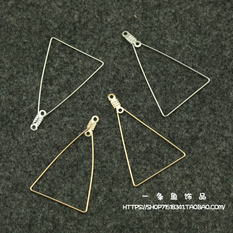 DIY饰品配件纯铜电镀KC金色白K三角形双孔衣架三角耳环挂件一对价