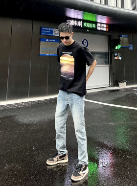 NANHERO 春夏新款美式复古浅色百搭修身小脚牛仔裤直筒长裤男潮牌