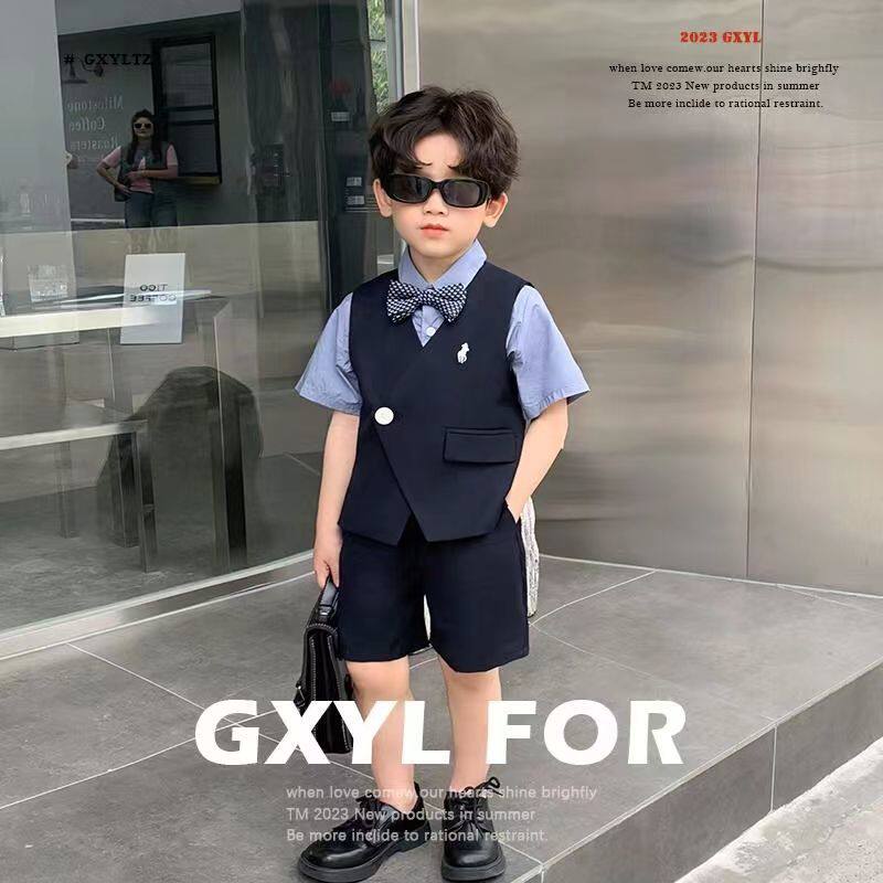 儿童走秀演出服男童西装套装夏小主持人西服男孩花童礼服帅气英伦