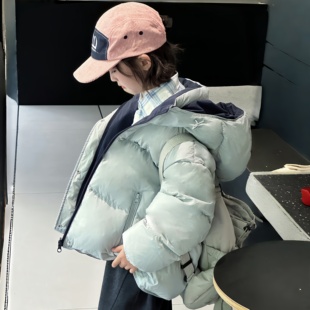 2025新款童装女童羽绒服90白鸭绒宝宝男童加厚短款连帽双面穿外套