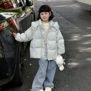 2025冬新款童装外套男女中大童90白鸭绒保暖加厚宝宝连帽短羽绒服