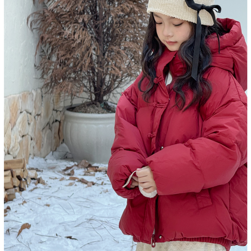 2024新款冬装短款三防90白鸭绒加厚儿童中式拜年服女童羽绒服童装
