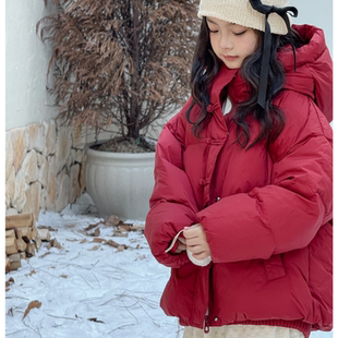 2024新款冬装短款三防90白鸭绒加厚儿童中式拜年服女童羽绒服童装