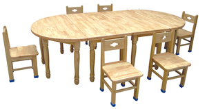 椭圆形橡胶木课桌椅 幼儿园木桌 圆桌 儿童桌 可自由实木桌