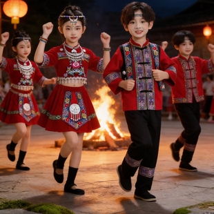 儿童高山族阿里山的姑娘舞蹈学生演出服男女童少数民族布朗族服装