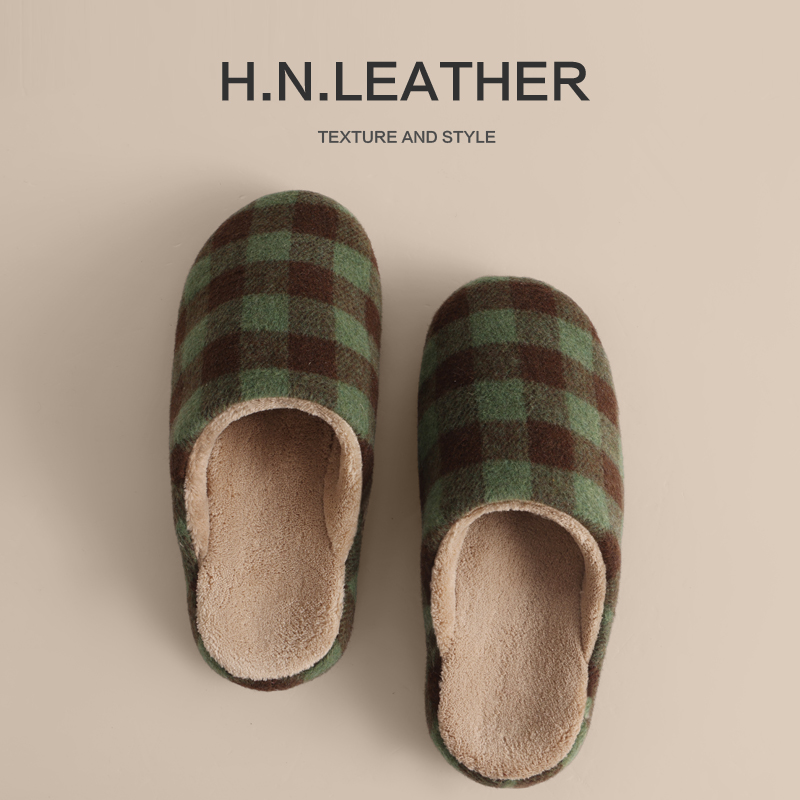 牛筋底盆底2025秋冬新款保暖居家棉拖鞋加厚格纹防滑软底室内家用