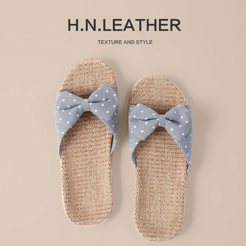 亚麻盆底居家拖鞋贴合足底舒适不累脚防滑耐磨室内家居凉拖蝴蝶结