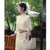 黄色国风优雅长袖 春秋款 古法绝美女 改良旗袍2025新款 浅花梨新中式