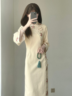 少女年轻新中式 复古倒大袖 气质春夏 改良旗袍2025新款 芝月针织修身