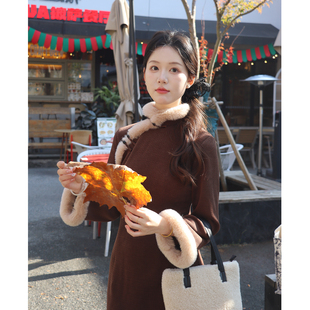 可可栗冬季旗袍2025新款改良加厚冬季女加绒保暖显白冬装旗袍裙