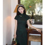 绿色文艺古法全开襟国风日常宽松显白 夏季 绿萝新中式 旗袍2026新款