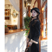 旗袍 旗袍加绒加厚新中式 冬季 黑色保暖显瘦气质长袖 斓冬2025新款