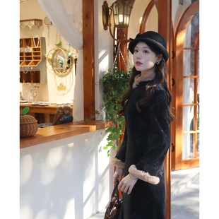 斓冬2025新款冬季旗袍加绒加厚新中式黑色保暖显瘦气质长袖旗袍