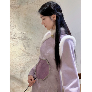 紫色新年战袍 加绒加厚改良国风紫芙秋冬女新中式 旗袍2025冬季 新款