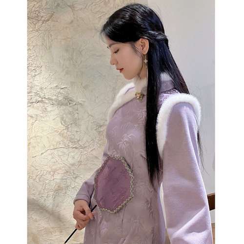 冬季加厚加绒日常旗袍复古拜年服