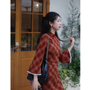 2025新款 少女修身 秋季 格子国风年轻款 倒大袖 橘子秋改良旗袍新中式