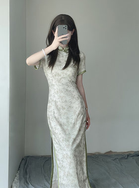 竹系复古风旗袍修身显瘦少女气质
