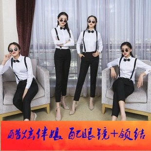 租赁长袖伴娘服秋冬季新款姐妹团婚礼大码女背带长袖时尚表演套装