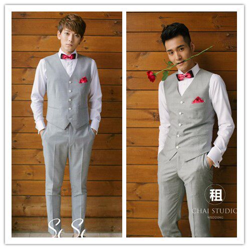 RENTAL GROOMSMAN OUTFITS GREY BLACK VESTS SLIM FITS FRATERNITIES MENS SUITS WEDDING OUTFITS