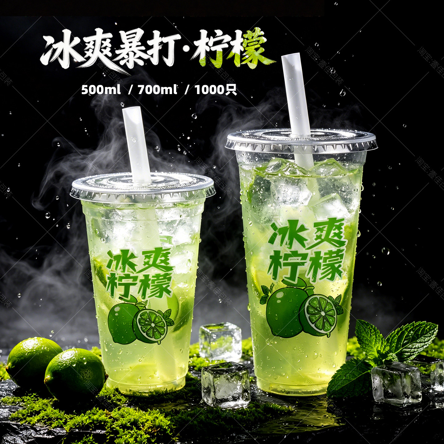 90口径冰爽暴打柠檬茶杯PP材质带盖透明塑料杯饮品杯果汁杯奶茶杯