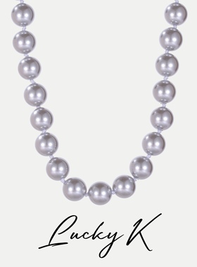 Lucky K 气质白色灰色纯银项链施家大珠锁骨链