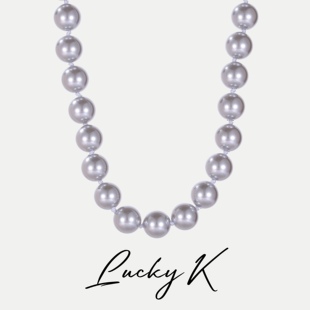 Lucky 气质白色灰色纯银项链施家大珠锁骨链