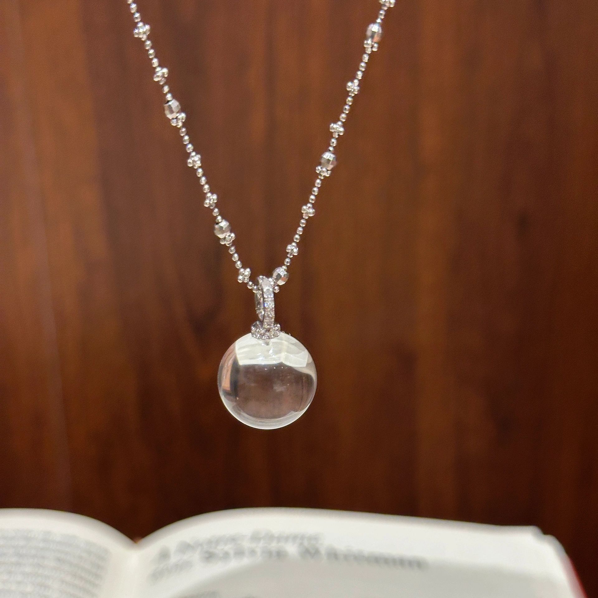 Lucky K S925纯银冰透白水晶吊坠项链小众设计时尚气质百搭锁骨链