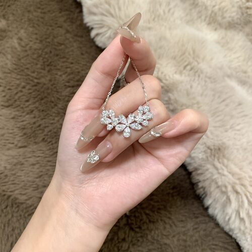 Lucky K S925纯银满钻繁花项链富贵优雅千金感淑女花卉花朵锁骨链